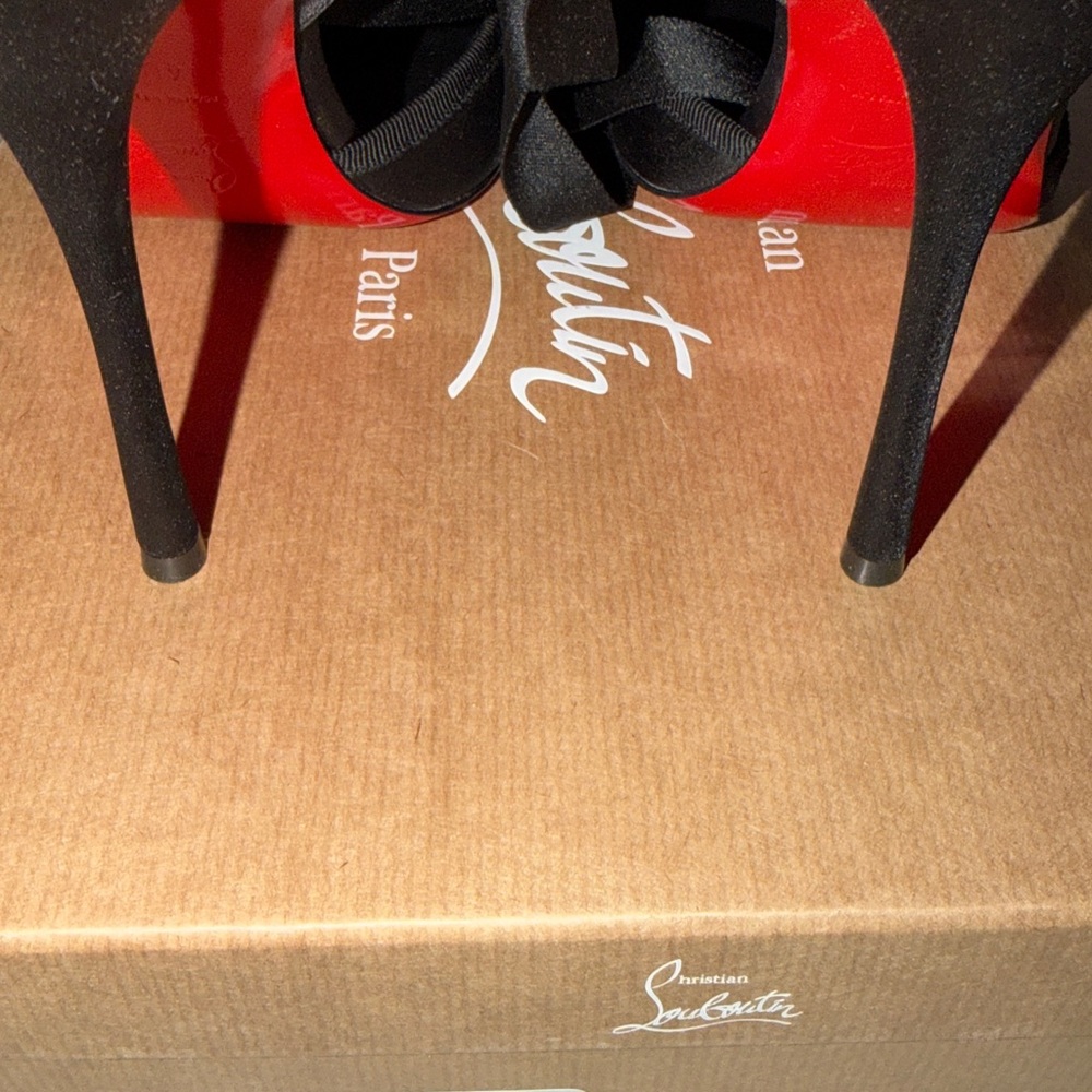 Christian Louboutin Cassis Lace-Up Black Satin Pumps - - Picture 4 of 9